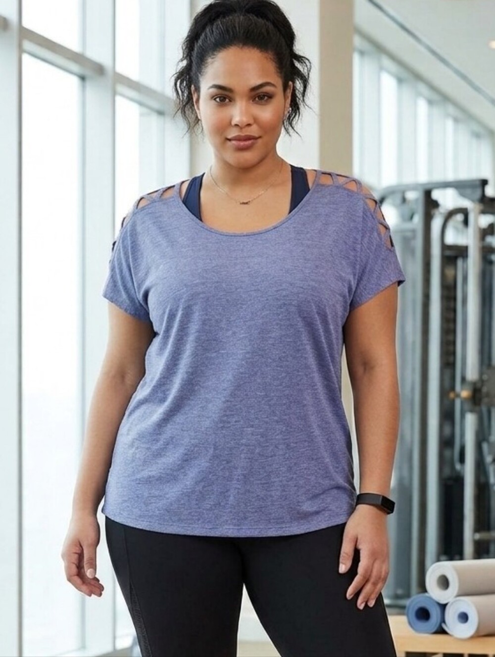 Athleta Heather Blue Cold-Shoulder Short Sleeve Tee